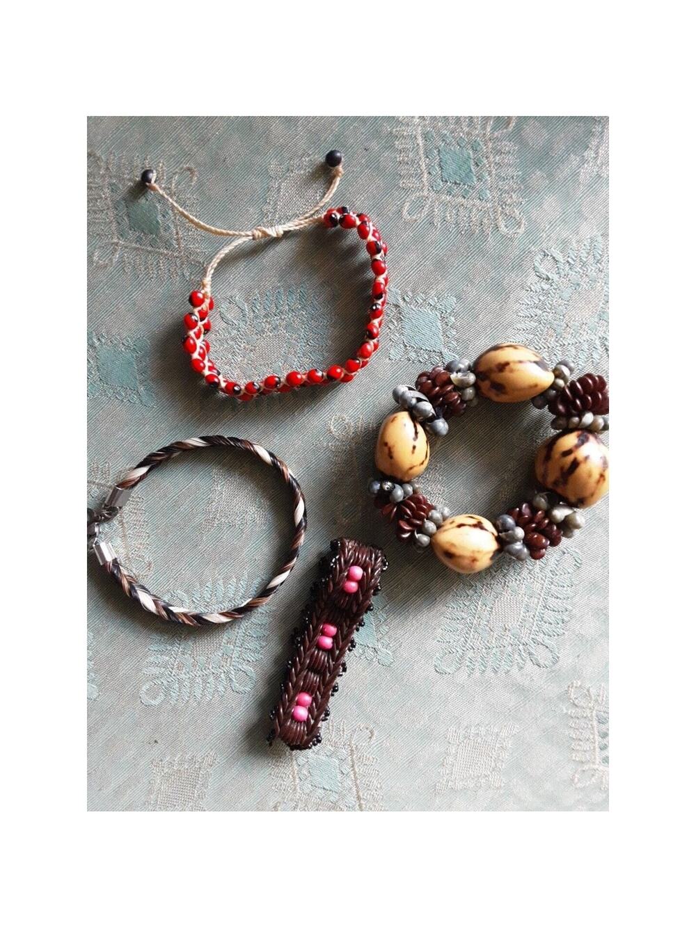 Bohemian Nut Seed Braided Horsehair Lot of 4 Natural Fibers Souvenir Bracelets